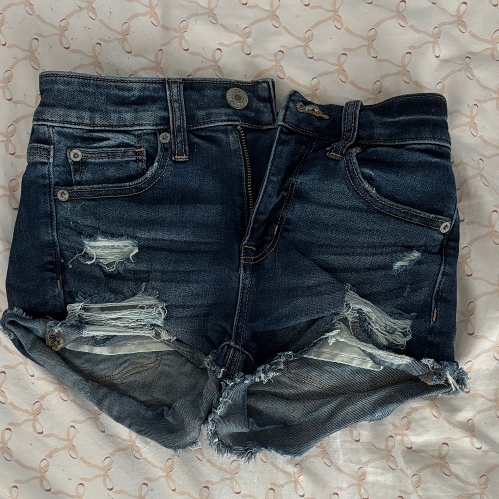 American Eagle Outfitters Dark Blue Distressed Jean Shorts